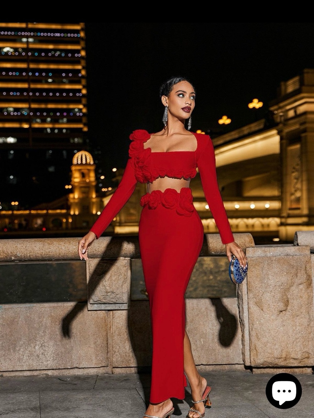 Rufus Flower Bandage Skirt Set In Red
